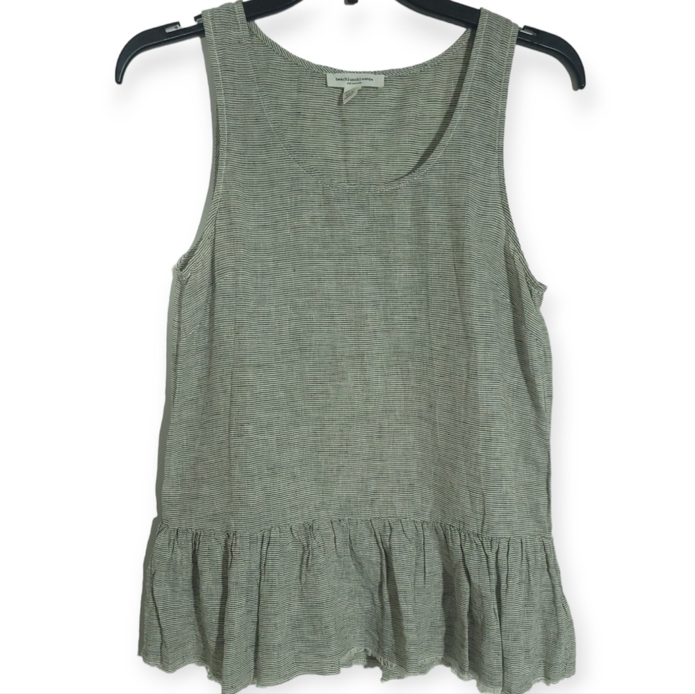 beachlunchlounge Size Extra Small Striped Peplum Hem Linen Blend Tank Top